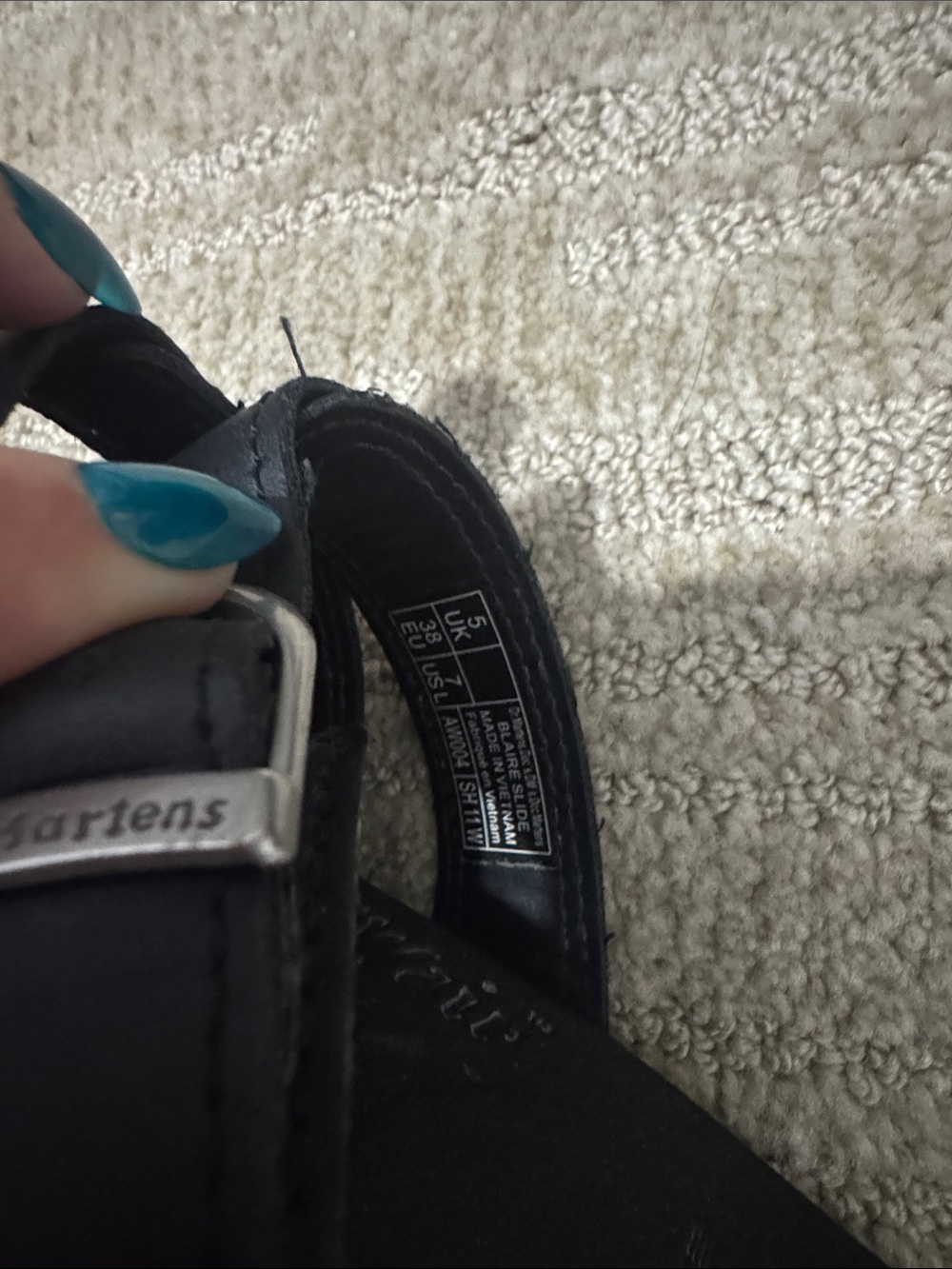 Dr. Martens Black Leather Triple-Buckle Platform Slides with Yellow Stitching - Picture 3 of 6